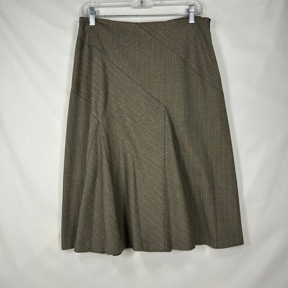 Vintage R.Q.T. Petite Pinstripe Asymmetric Skirt Y2K Brown Herringbone Midi 12P